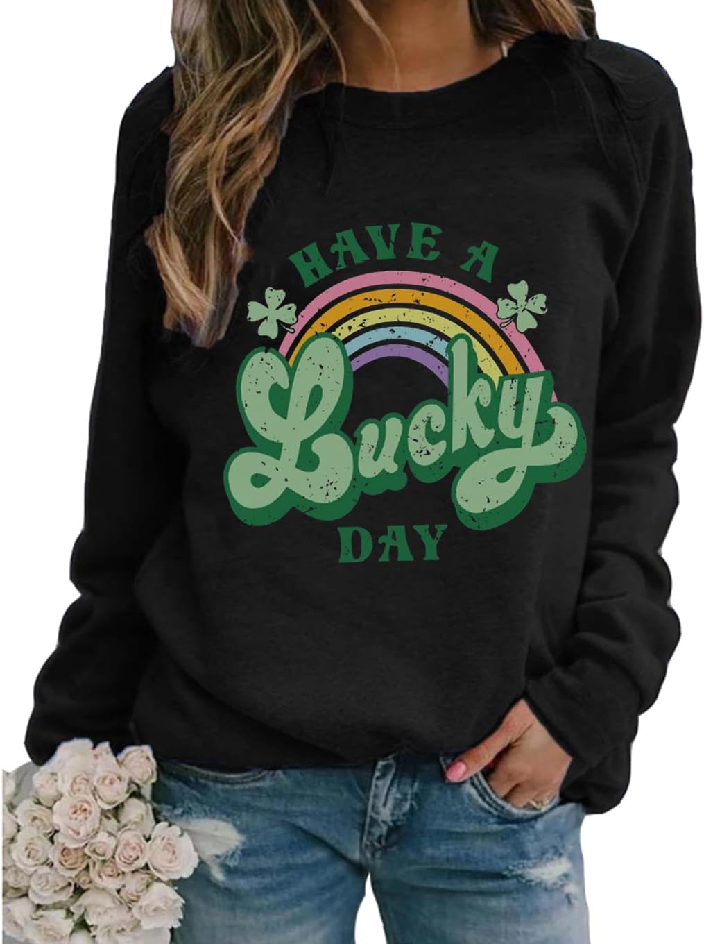 Irish Lucky St Patricks Day Sweatshirts Womens Vintage Leprechaun Graphic Tees