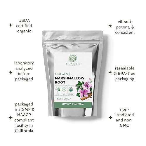 Miniatura 4 de Elanen Naturals Hierba orgánica de raíz de malvavisco 4 onzas (3.99 oz), raíz de malvavisco orgánica certificada por USDA, Marshamallow Althaea