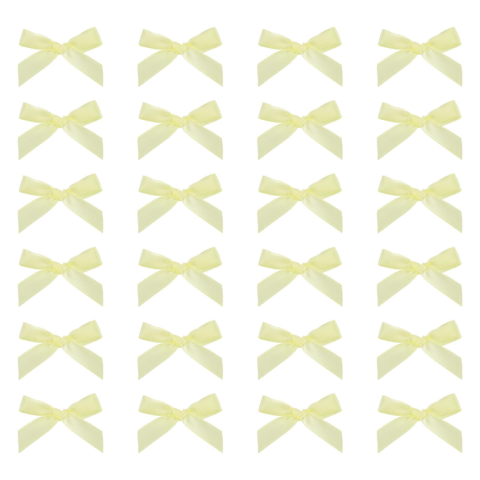 sourcing map 80 Pcs Mini Ribbon Bow 1.8 Inch Mini Small Fabric Satin Ribbon Flower Bows for Craft DIY Cake Sewing Wedding Birthday Party Wrapping Christmas Decoration, Light Yellow