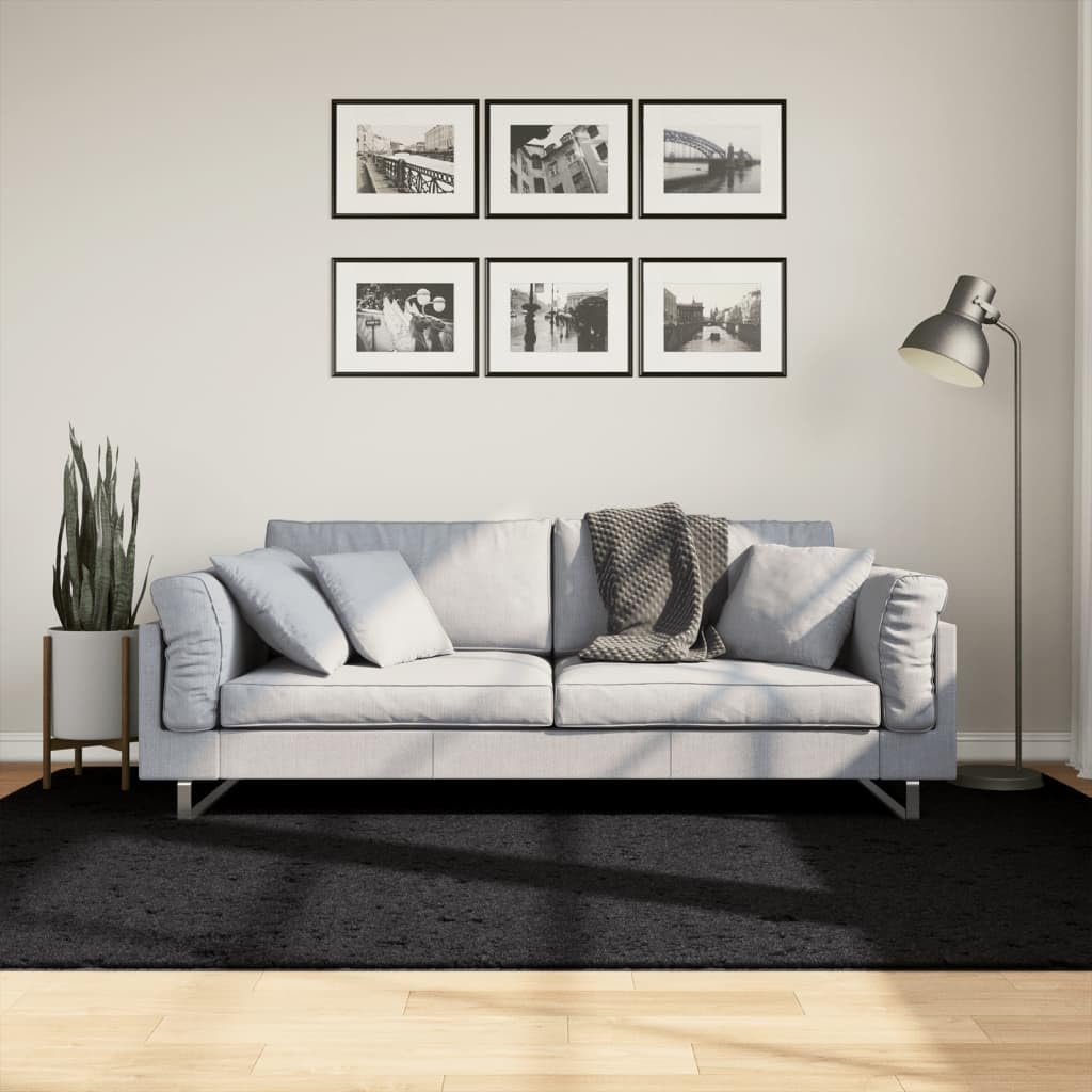 Tapis à poils courts noir 160x230 cm Oviedo en polyester doux aspect ourson pour salon