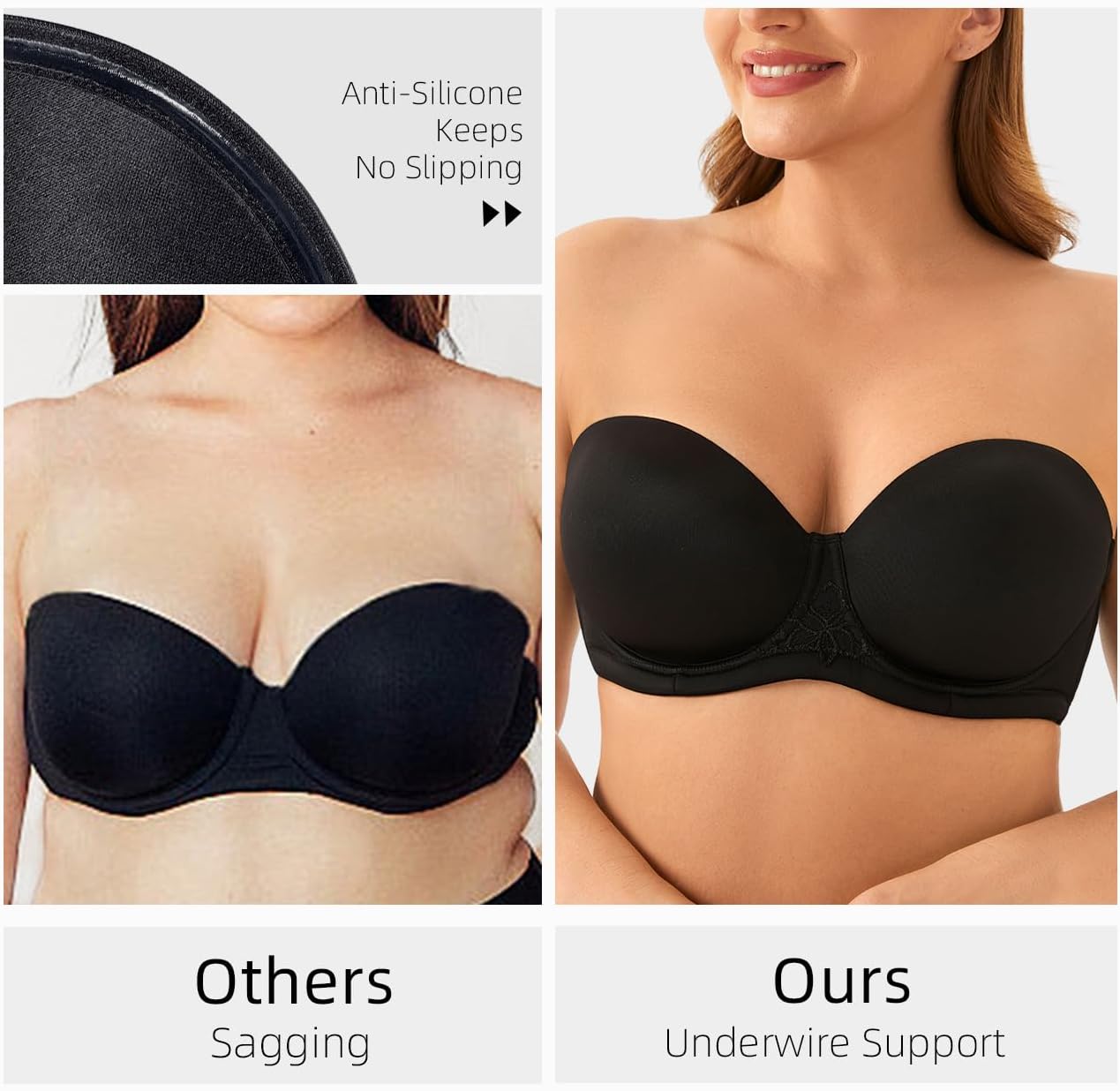 Strapless Bras for Women Large Bust Convertible Plus Size Bra with Clear Straps Underwire Support - Image 2