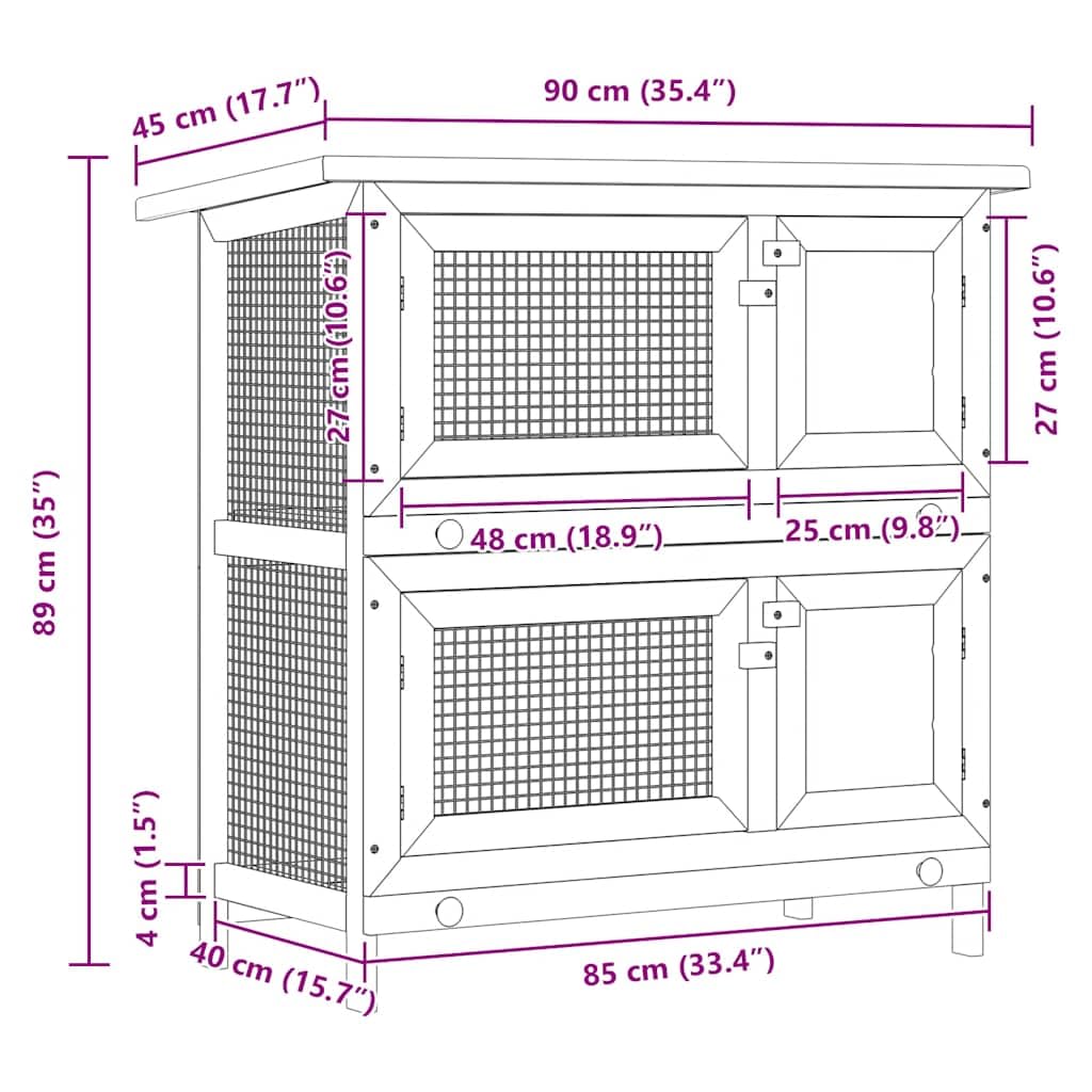 vidaXL Conejera Exterior 4 Puertas Rojo Madera