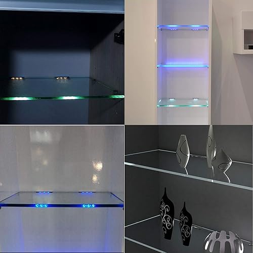 Miniatura 7 de AIBOO Kit de iluminación LED para estante de vidrio para iluminación lateral trasera con cable flexible y clip con control remoto RF (8 luces, RGB)