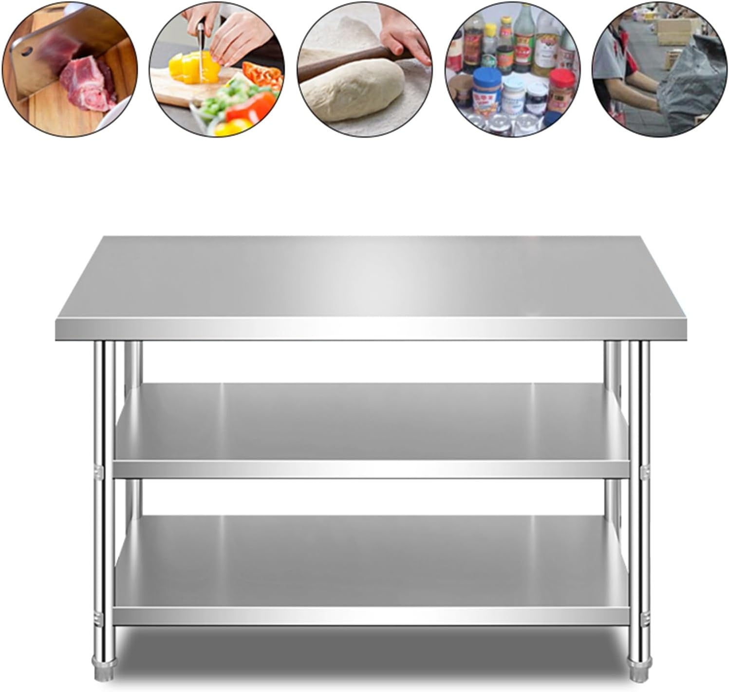 Stainless Steel Workbench Kitchen Cooktop Rack Commercial Prep Table Open Storage Rack Multifunctional Metal Table is Sturdy and Stable Cooking Storage Widely Use