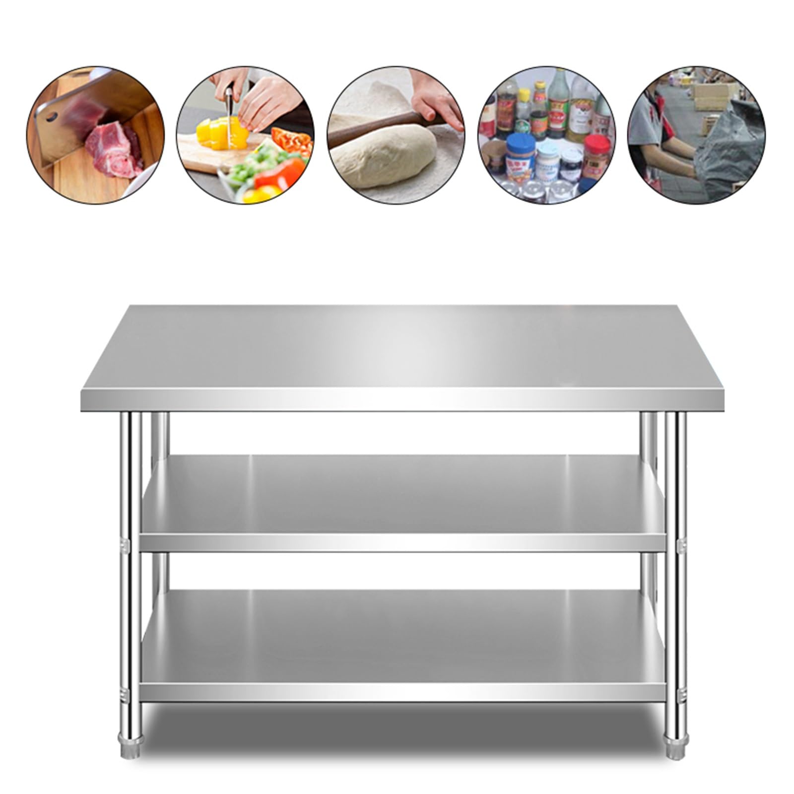 Mesa de Trabajo de Cocina para el hogar con Tres estantes de Almacenamiento, Mesa de preparación de Acero Inoxidable, Mesa de encimera Comercial Multifuncional, Mesa de Metal (80 x 50 x 80 c