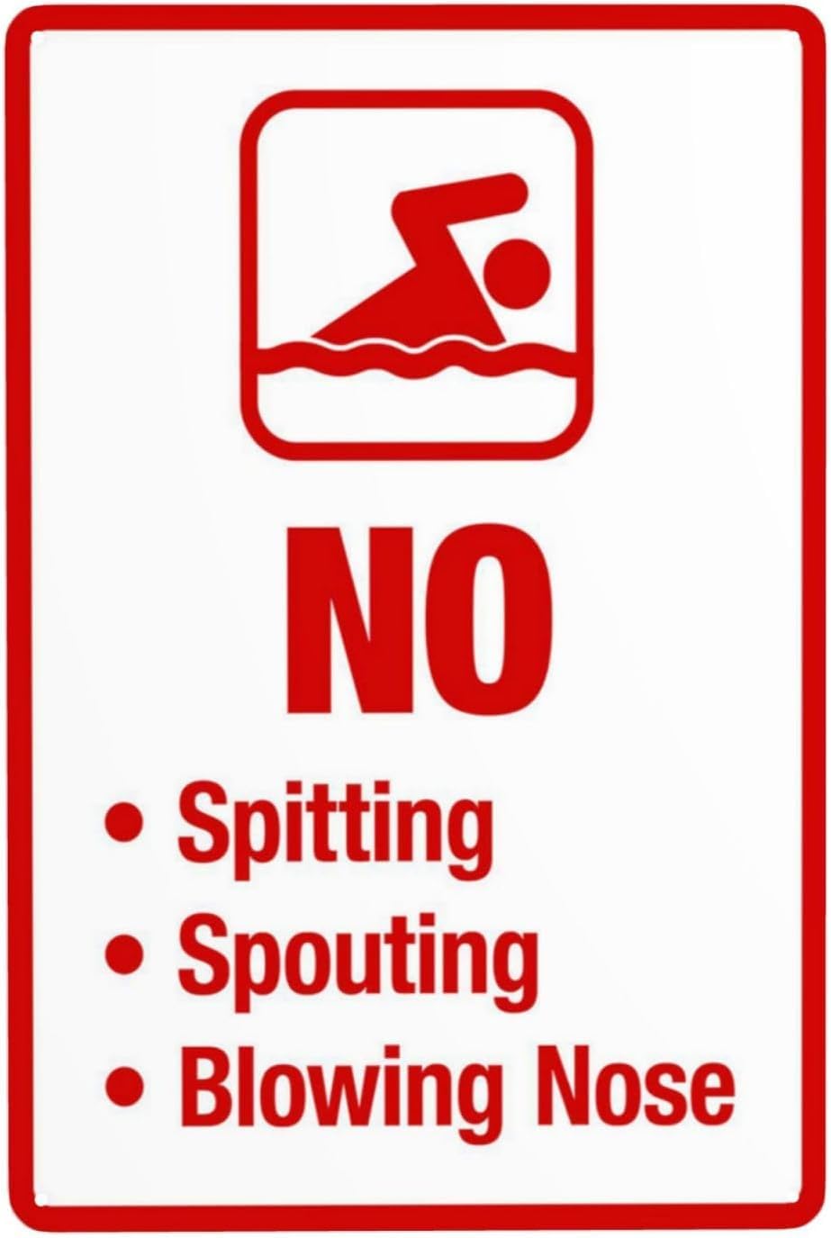 No Spitting Spouting Blowing Nose Rust Free Aluminum Sign - Retro Pool Rules Decor with Pre-Drilled Holes for Home/Business Pool - 16x12 Inch​