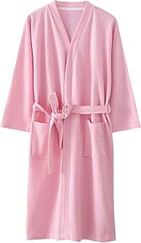 POSSIDEA Women's Waffle Bathrobes, Solid Color 3/4 Sleeves