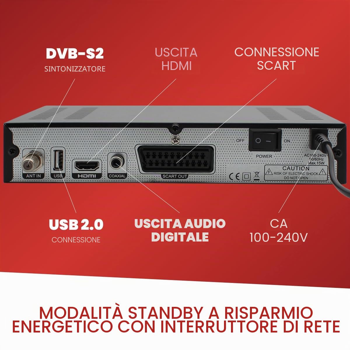 ZEHNDER HX-2300-VFD HD ricevitore satellitare - AAC-LC, PVR, HDMI, SCART, USB, coassiale – display alfanumerico, Timeshift