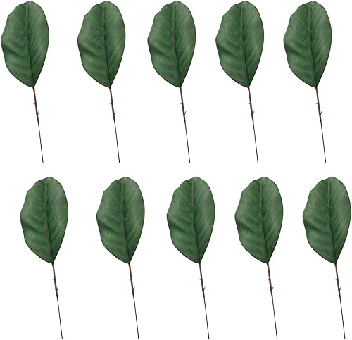 LQ Industrial 10 hojas artificiales de magnolia falsas para coronas de bricolaje, marcadores de hojas, accesorios de fotografía