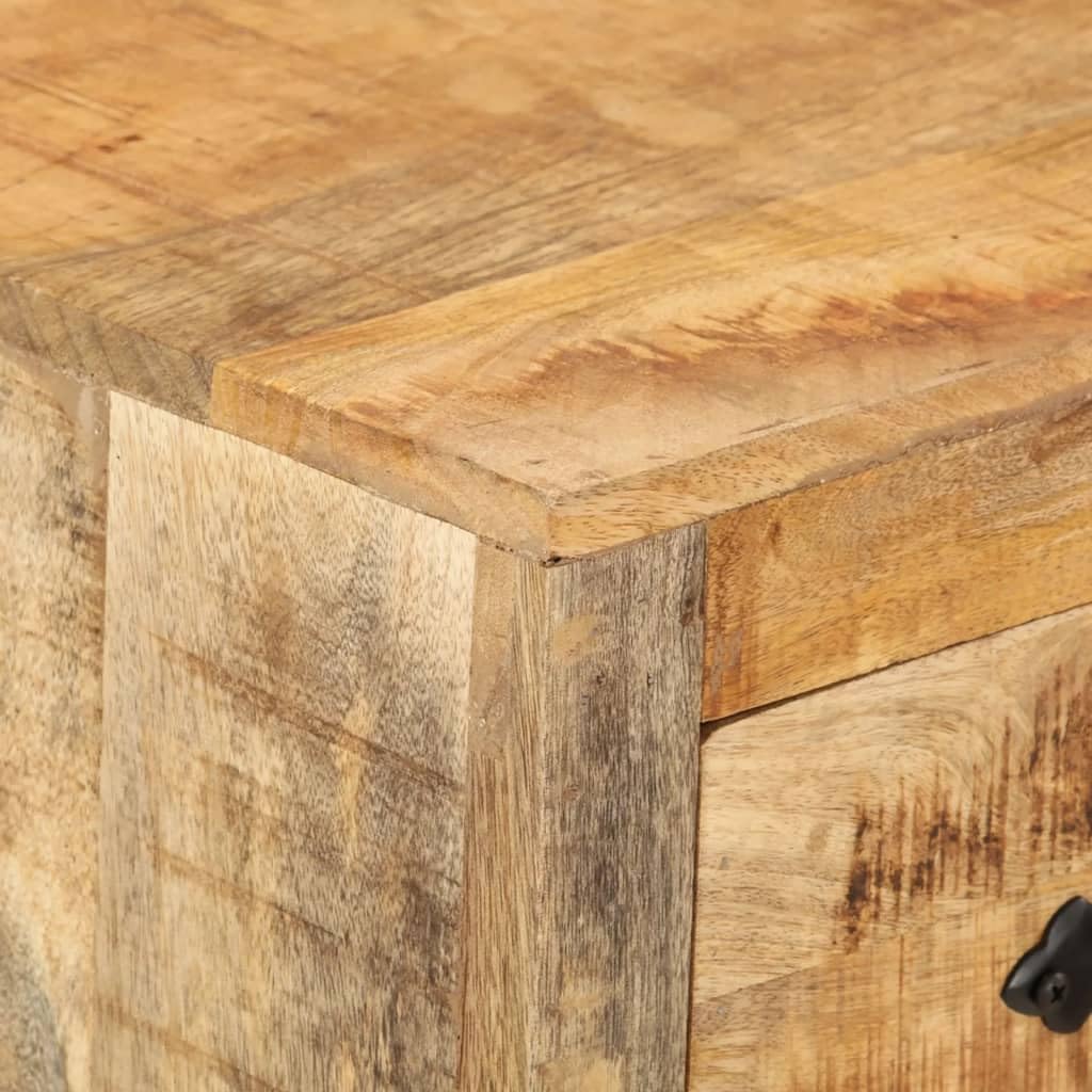 Credenza in legno di mango massiccio, 60 x 30 x 76 cm, con gambe in acciaio per interni moderni, cassettiera robusta con superficie decorativa e ampio spazio
