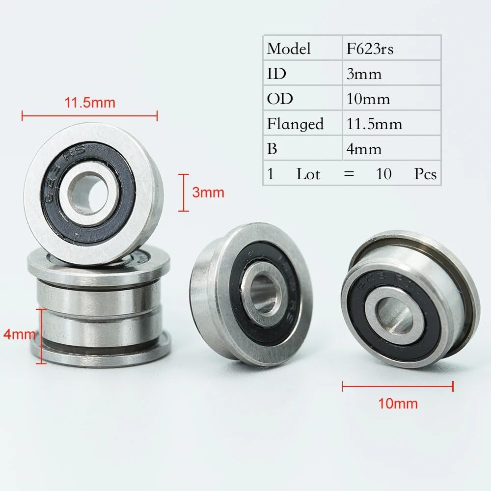 10 piezas F623RS rodamiento 3 * 10 * 4mm ABEC-7 10 piezas, rodamiento de bolas con brida F623-2RS