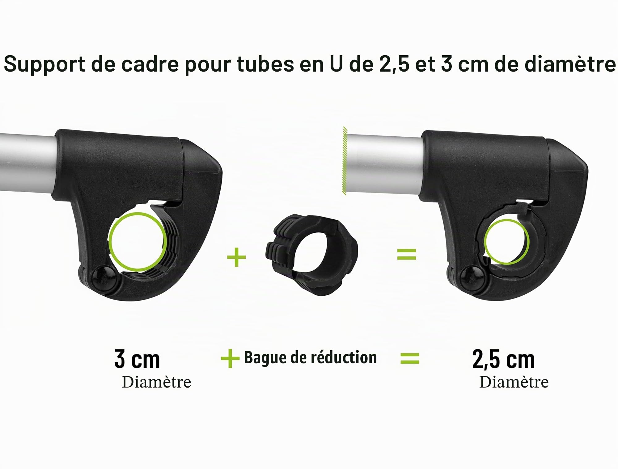 Strap Support de Cadre Court Ø 25 + 30 mm, Noir/argenté