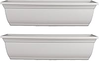 HC Companies 24 Inch Mojave Window Planter Box 2-Pack - Lightweight UV-Resistant Plastic with Drainage Holes, Cottage Stone for Garden Decor