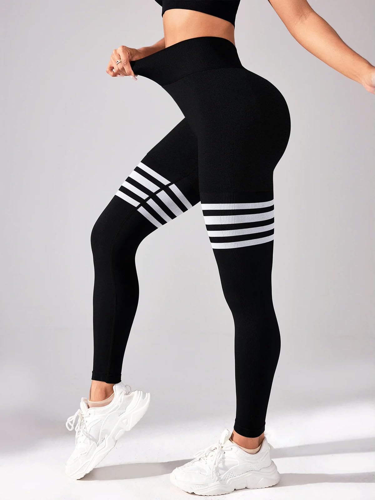 Damskie spodnie do jogi damskie legginsy z dekoltem w serek podnoszenie pośladków siłownia fitness trening sportowy elastyczne legginsy na zewnątrz spodnie do jogi sportowe-szare czarne-S