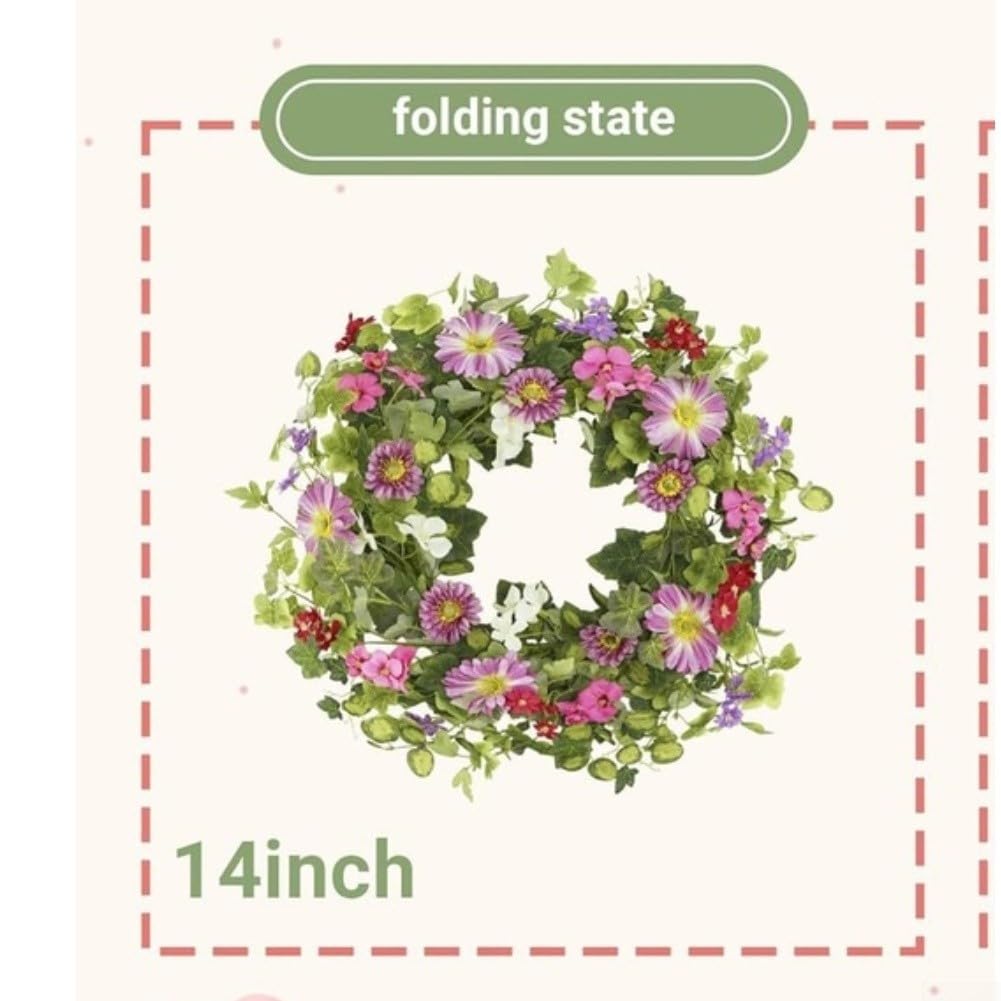 Decorazione da giardino a margherita, ghirlanda di eucalipto da 35 cm, foglie di eucalipto artificiali e viti, ornamento da appendere alla porta