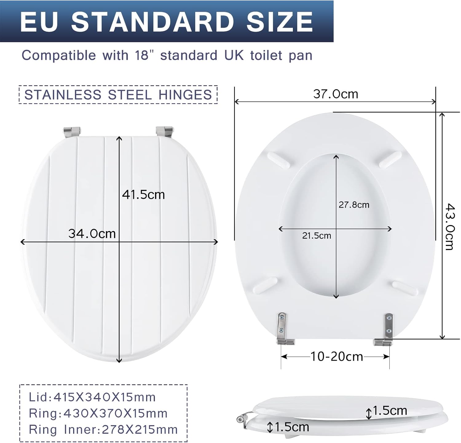 AINAZHI Wooden Toilet Seat, Durable White Wooden Toilet Seat with