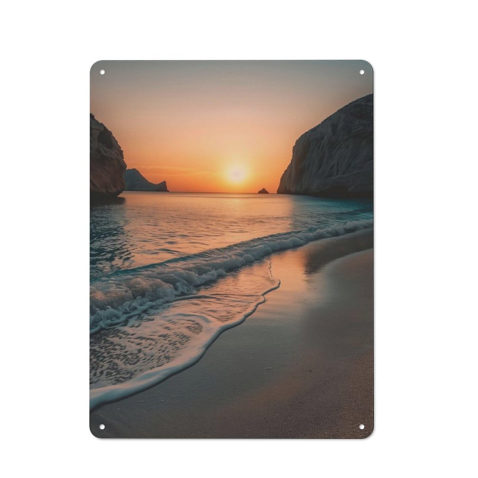 Junmoney Sunset Beach Scene Rustic Metal Sign 40X30cm For Hallway Wall, For Collectors Of Rustic Metal Wall Decor