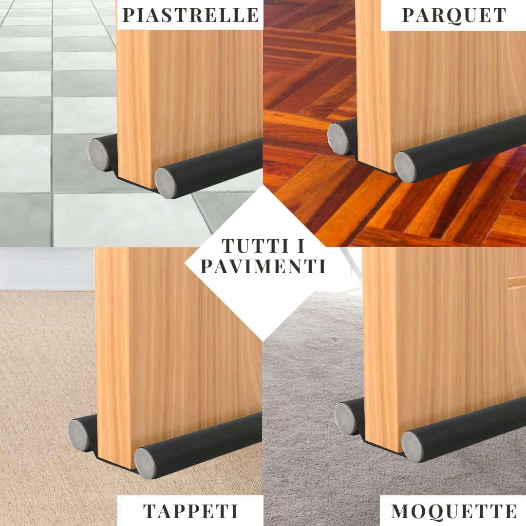 Paraspifferi Sottoporta Doppia Protezione per Porte Blindate e Standard, Anti-Insetti e Polvere, Facile da Installare, Efficace Contro Correnti d'Aria 95x25 mm. (Grigio, 95 cm)