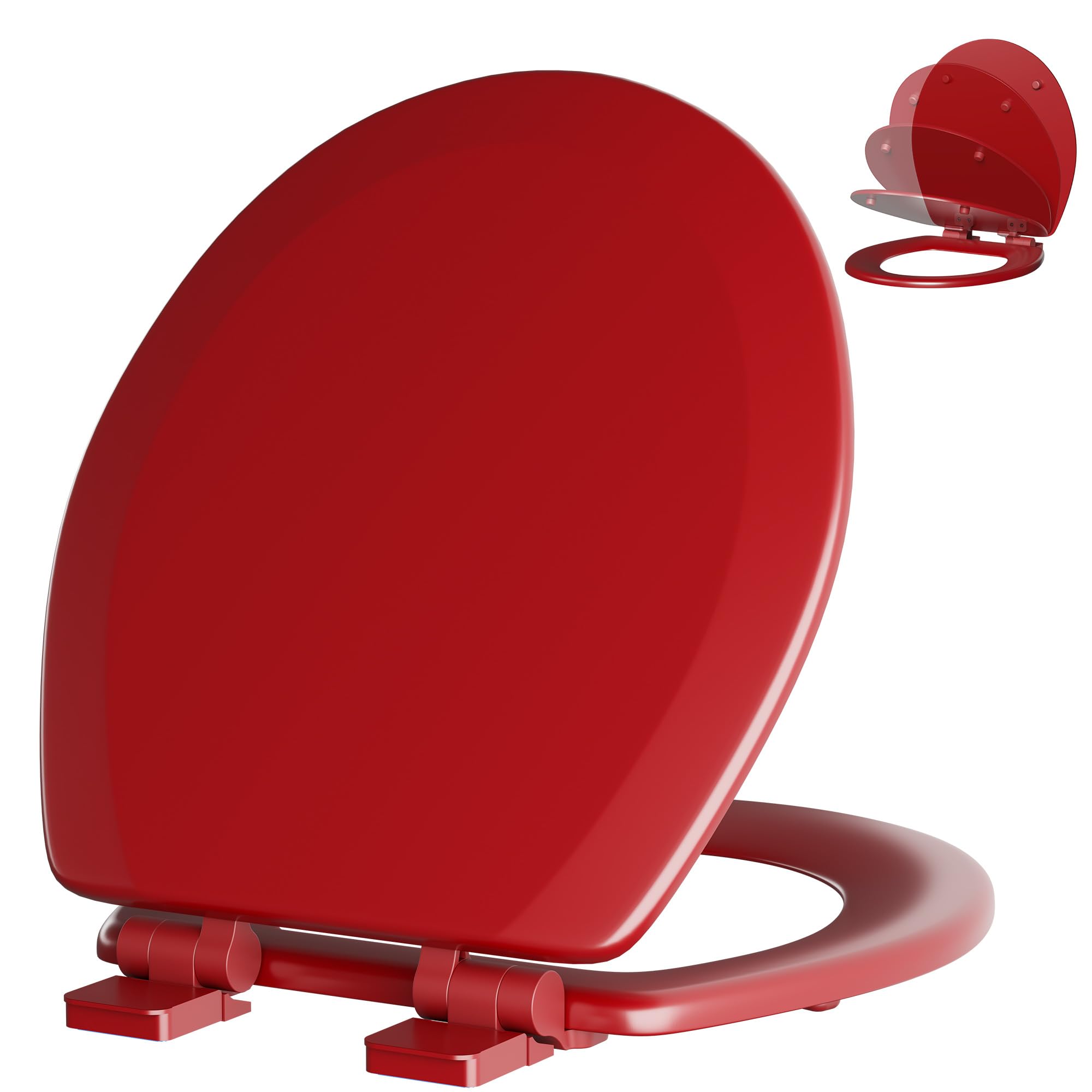 Angol Shiold Slow Close Wood Toilet Seat（Red, Round 16.5''）