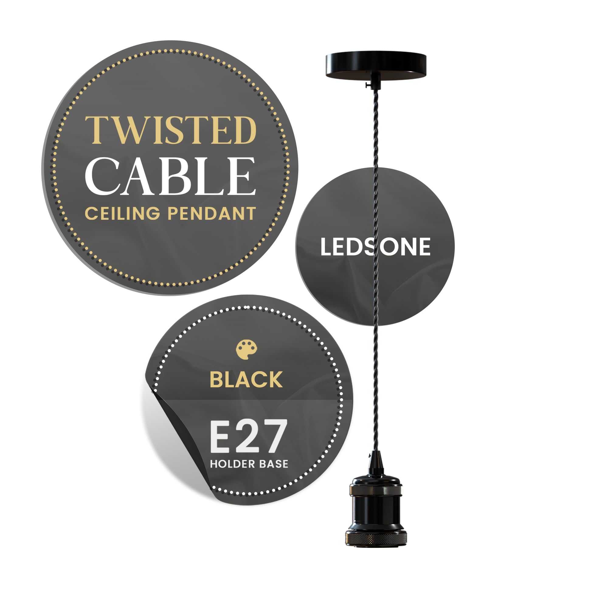 Industrial Black E27 Pendant Light Adjustable Cable Hanging Lamp Kit