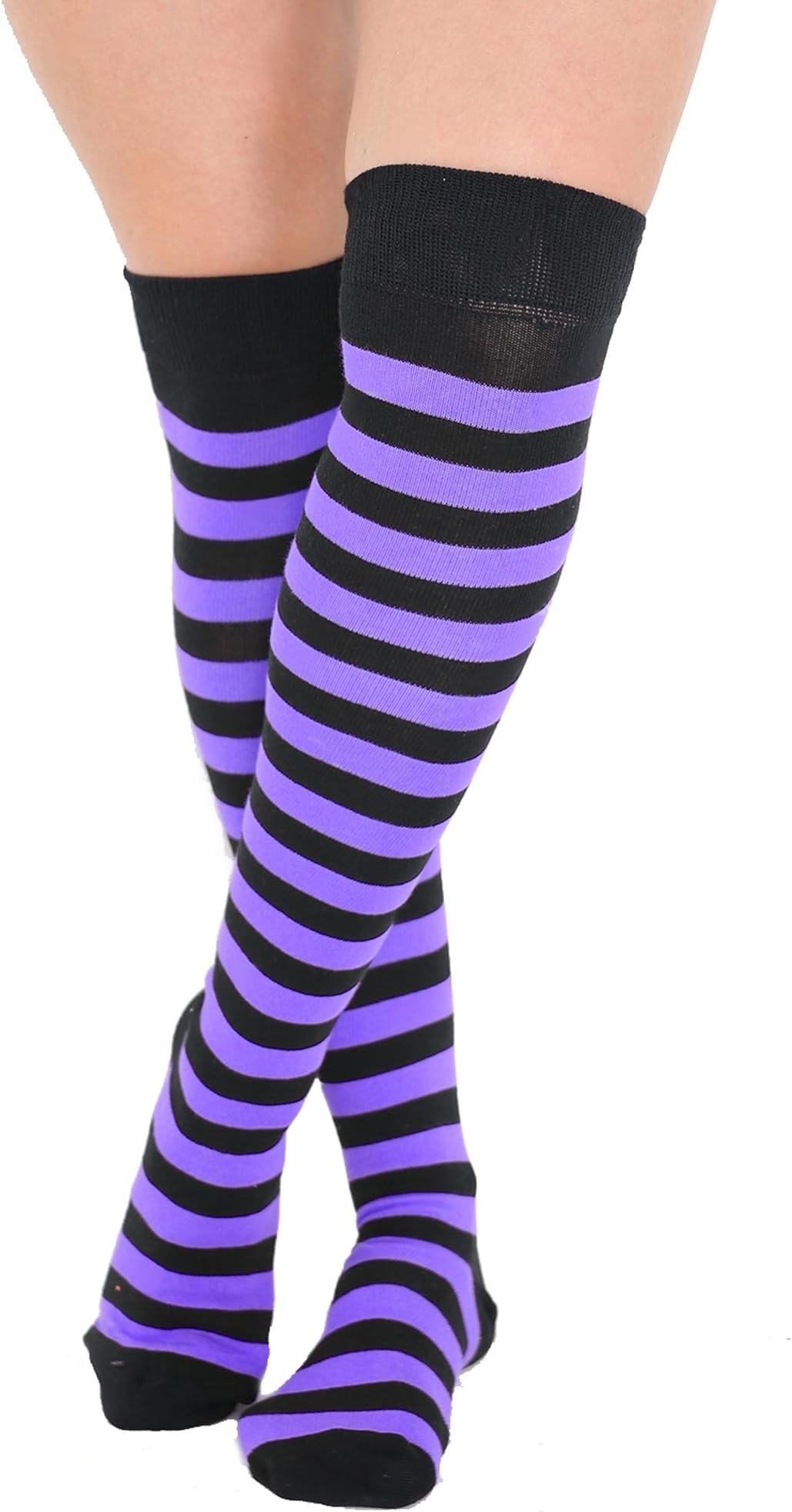 New Ladies Girls Stripe Stripy Striped Over The Knee Thigh High Long Socks Assorted Colours UK Size 4-6