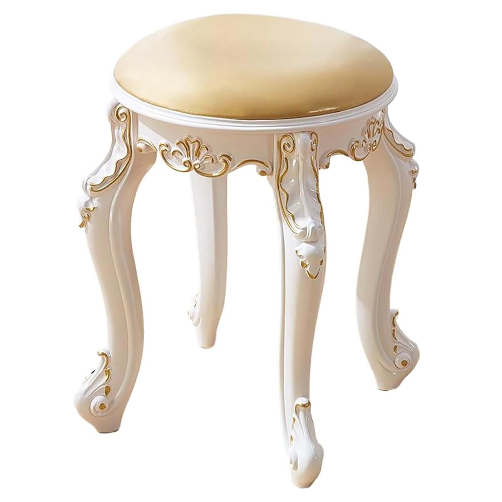 Tabouret de maquillage vintage rond cuir doré pour chambre à coucher