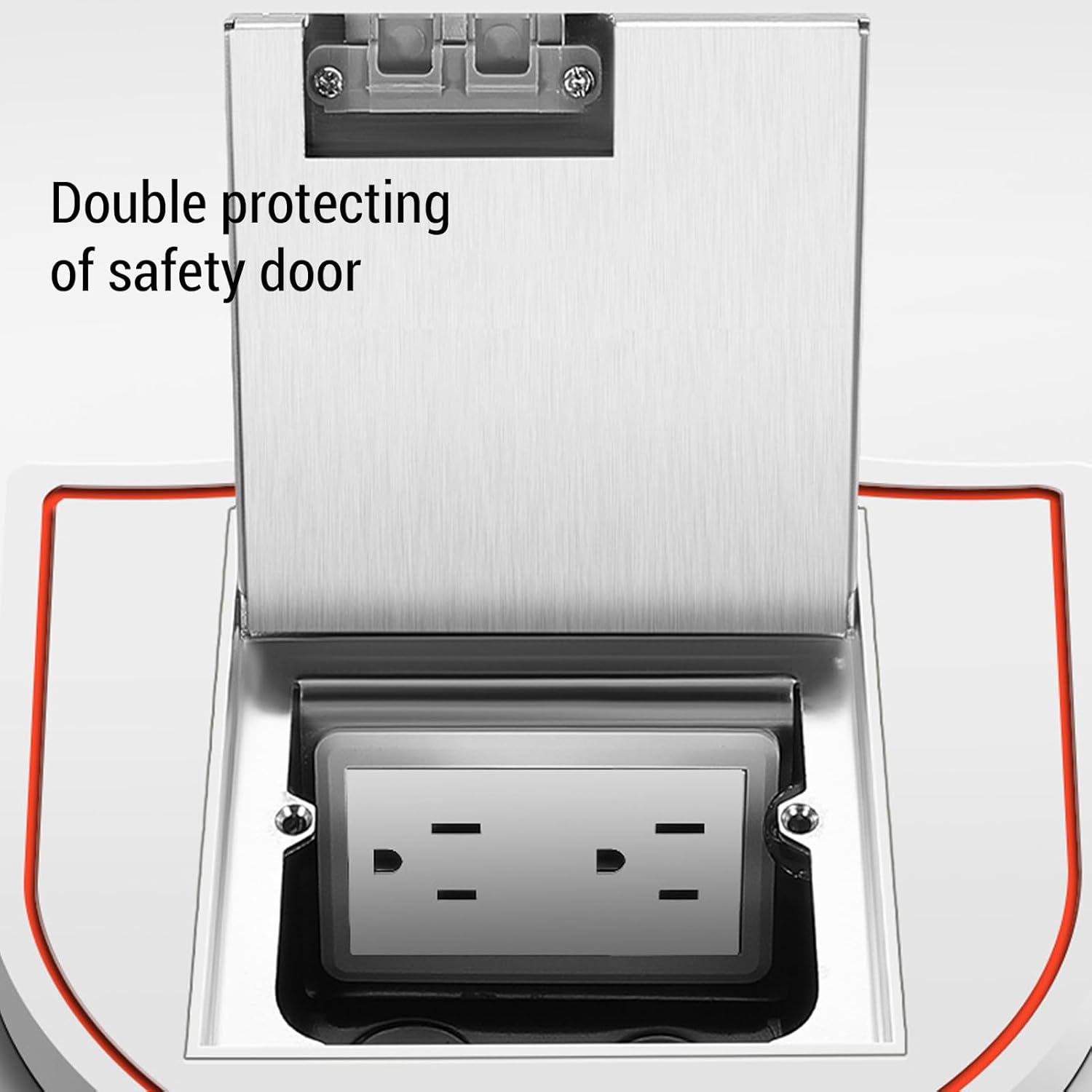 Recessed Floor Electrical Outlet Kit, Recessed Flat Hidden Socket Electrical Outlet Covcer Box, 2 Receptacle, for Tile Marble Carpet, Silver