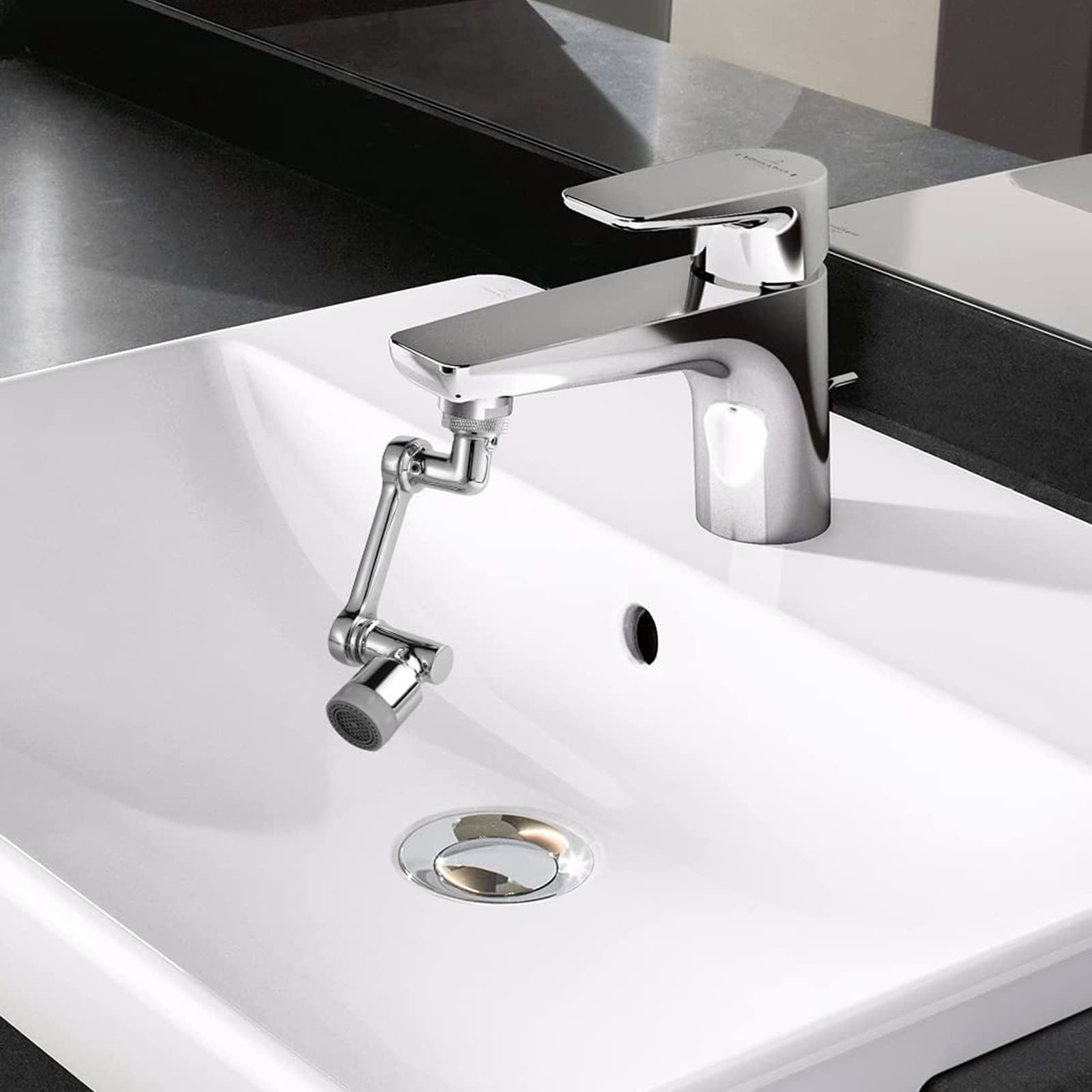 Lot de 2 rallonges de robinet pour évier de salle de bain Aérateur de robinet pivotant universel à 1080° avec 2 modes de sortie d'eau Bras robotique rotatif Filtre antiéclaboussures pour