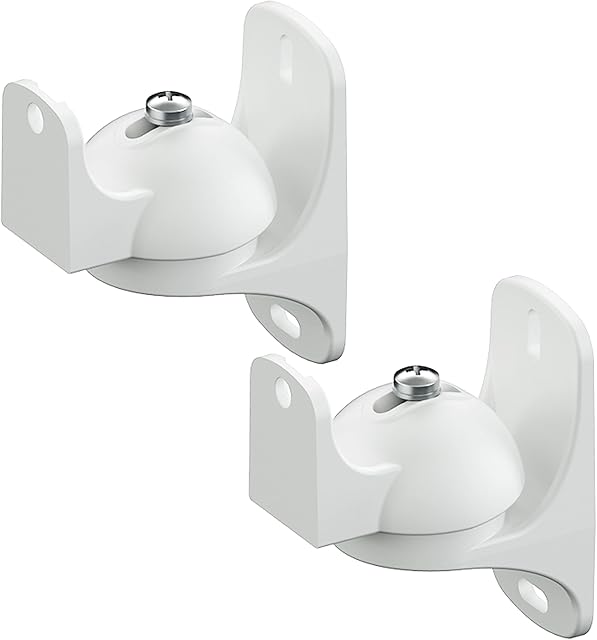 mahara Tilt & Swivel Speaker Stand Wall Mount x2 - Surround Sound System Speaker Stands Max 3.5kg - TV Speakers Wall Bracket Compatible With SONOS PLAY:1 - White Wall Bracket Home Cinema Sound System