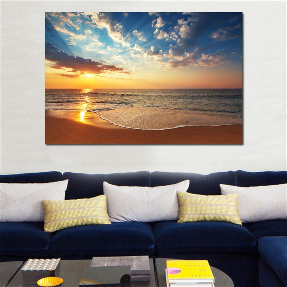 Broderie diamant plage 50x70cm : kit complet grand format pour adulte