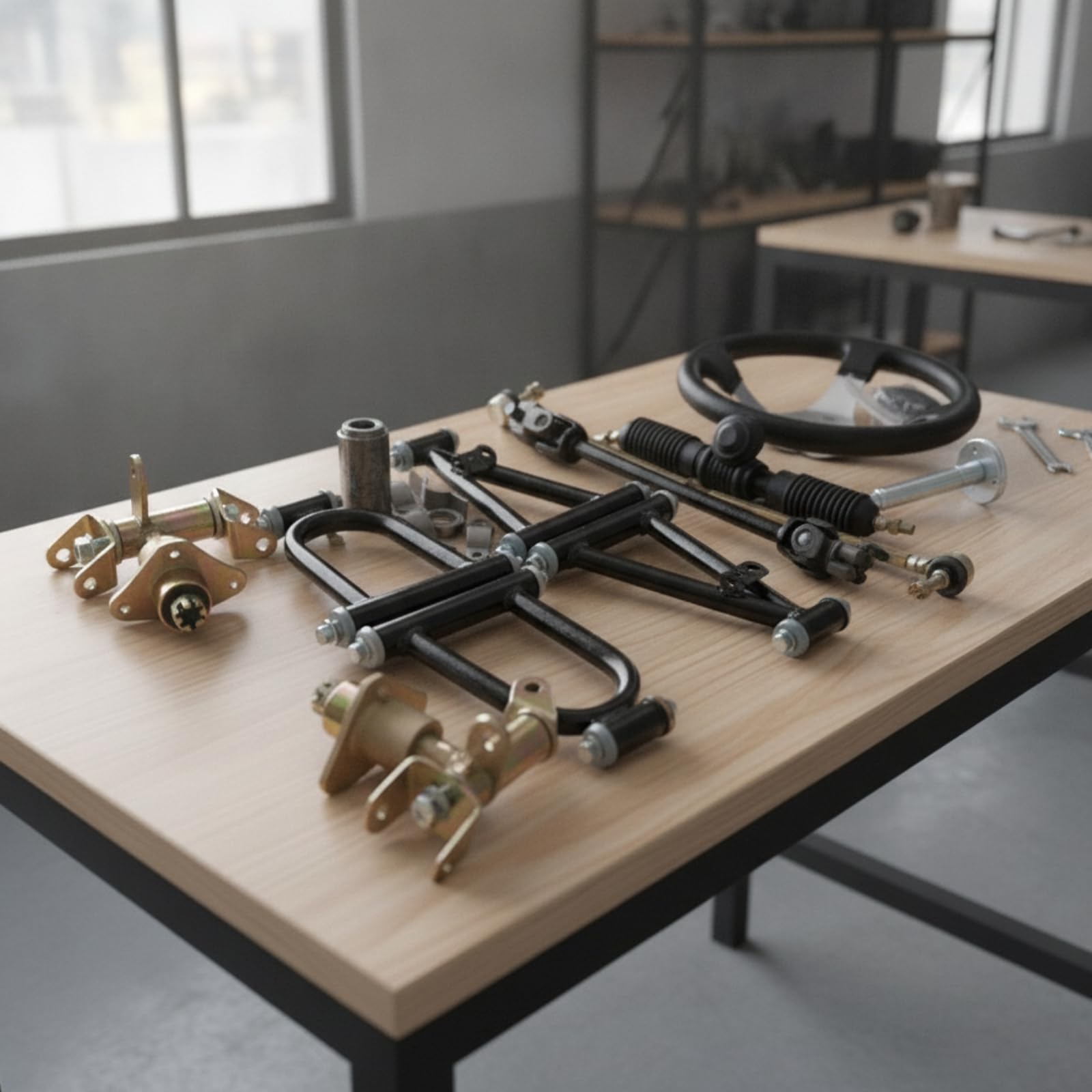 rockible Atv Anteriore Sterzo Completo con Volante Albero Tiranti Sospensione E Staffe Hardware Incluso Metallo E Plastica Ammortizzazione per Terreni