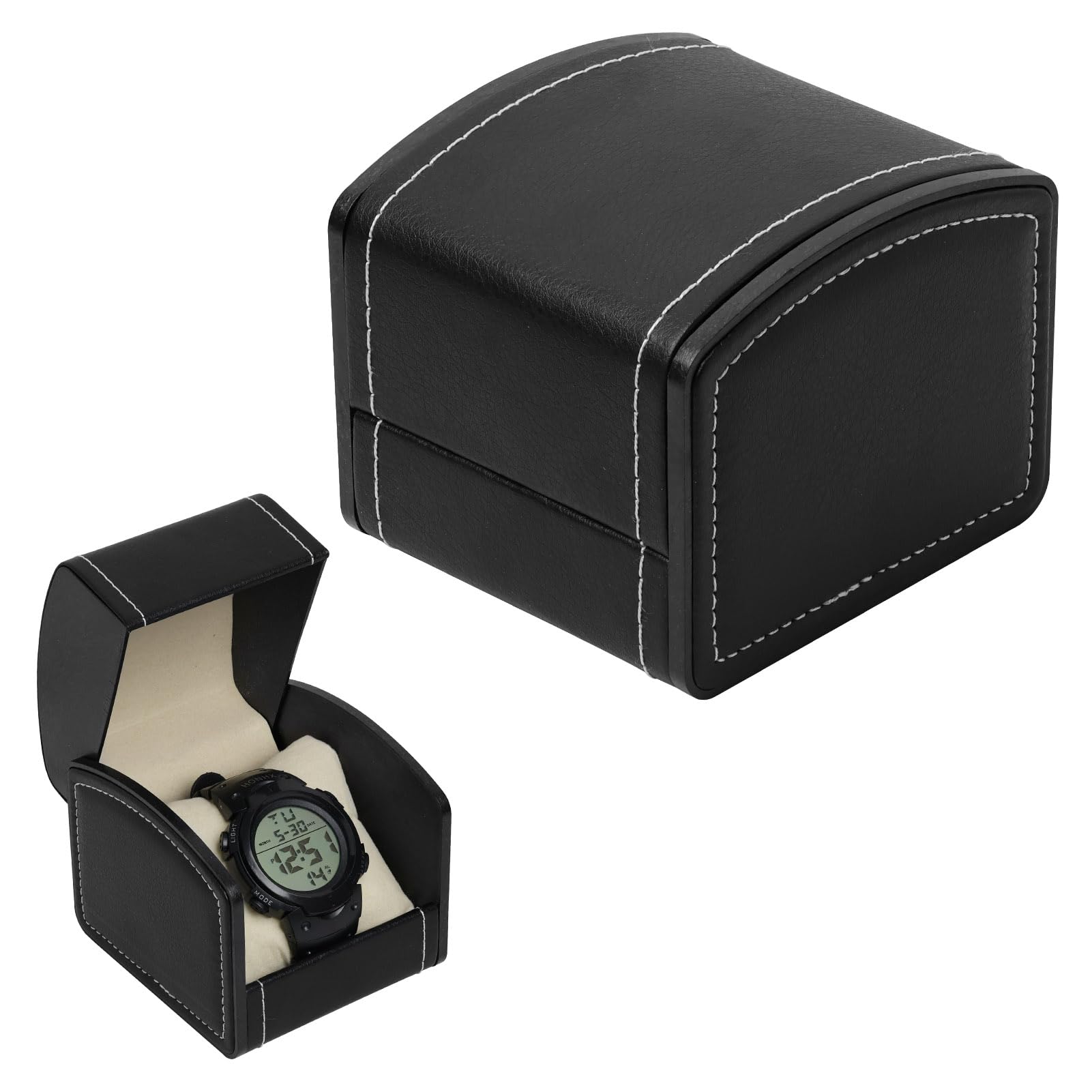 Caja de Relojes, Estuche de Relojes Una Sola Ranura con Almohadillas Extraíbles, Organizador Cuadrado para Relojes, Negro