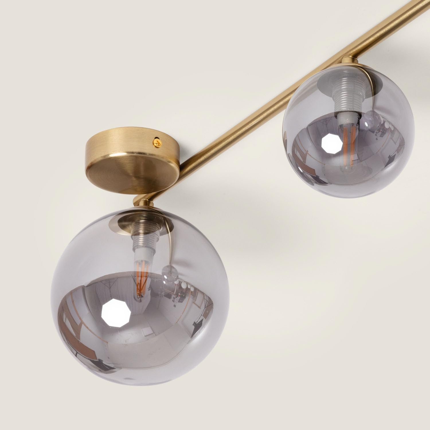 LEDKIA Lampadario in Metallo e Vetro Moonlight Brass 4 punti luce Grigio Sm | Design Elegante | Compatibile con Lampadine G9 | Ideale per Soggiorno e Camera, Grigio Smoke
