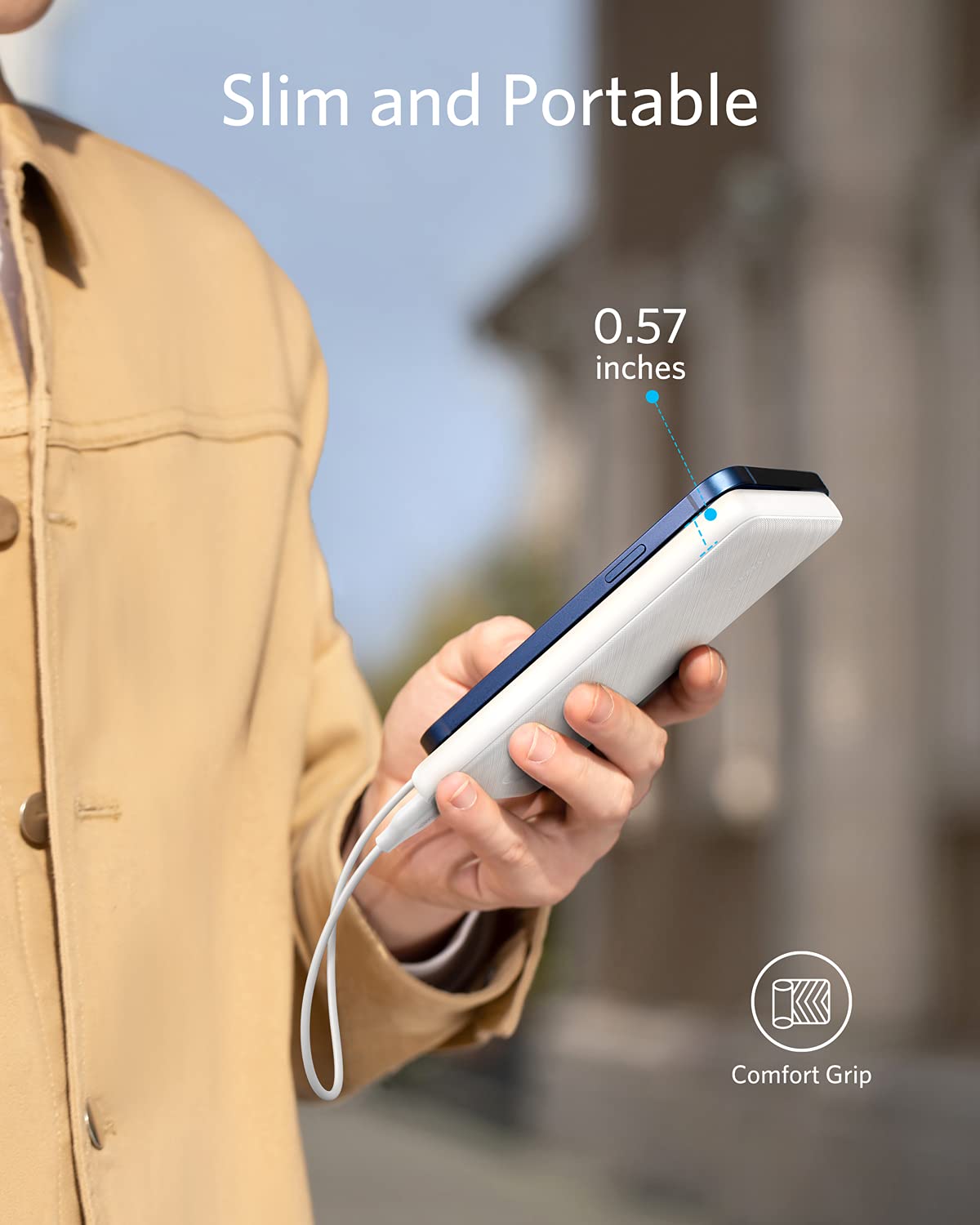 Anker Power Bank(PowerCore 10K), Compact Travel-Ready 10,000mAh Battery Pack with PowerIQ Charging Technology, 5V/3A High-Speed Charging for iPhone, iPad,and More (1, Black): 1 USB-C Input Only（White）