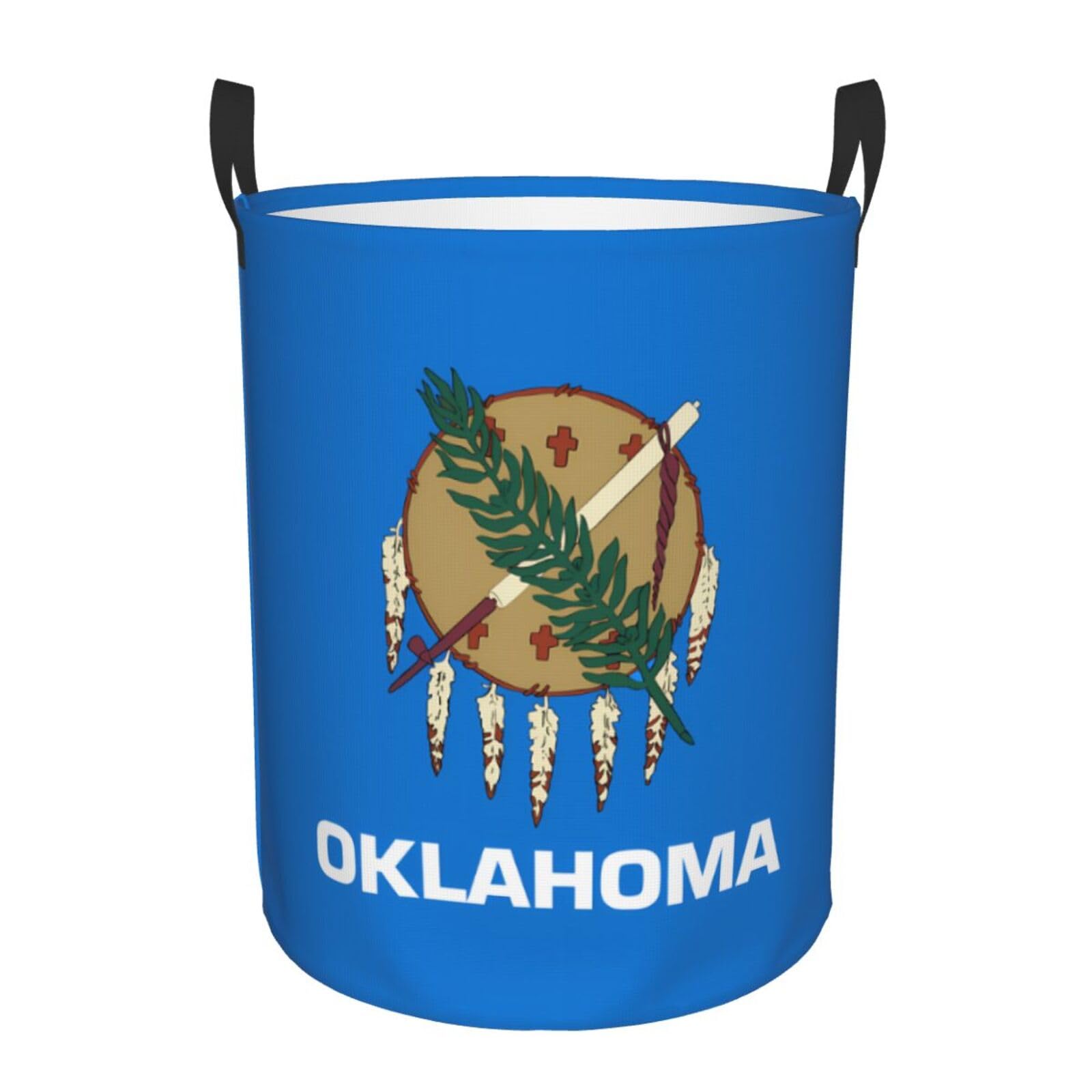 S Collapsible Oklahoma State Flag Print Circular Hamper Round
