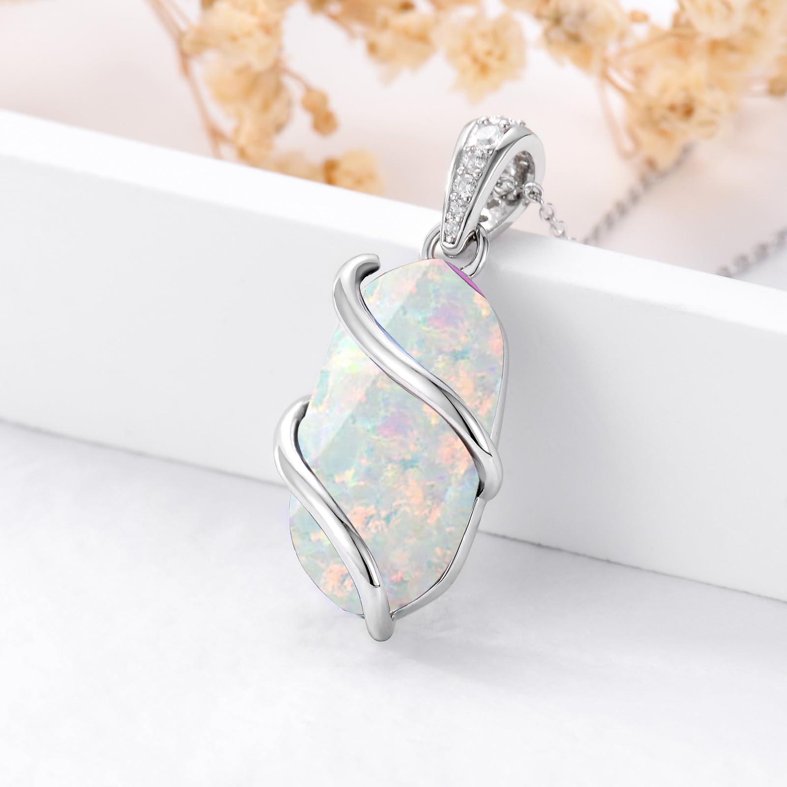 TOUPOP Oval Edelstein Halskette für Damen 925 Sterling Silber Abalone Muschel/Lapislazuli/Larimar/Mondstein/Moosachat/Opal/Schwarzer Onyx/Türkis Halskette Schmuck Geschenk für Frauen