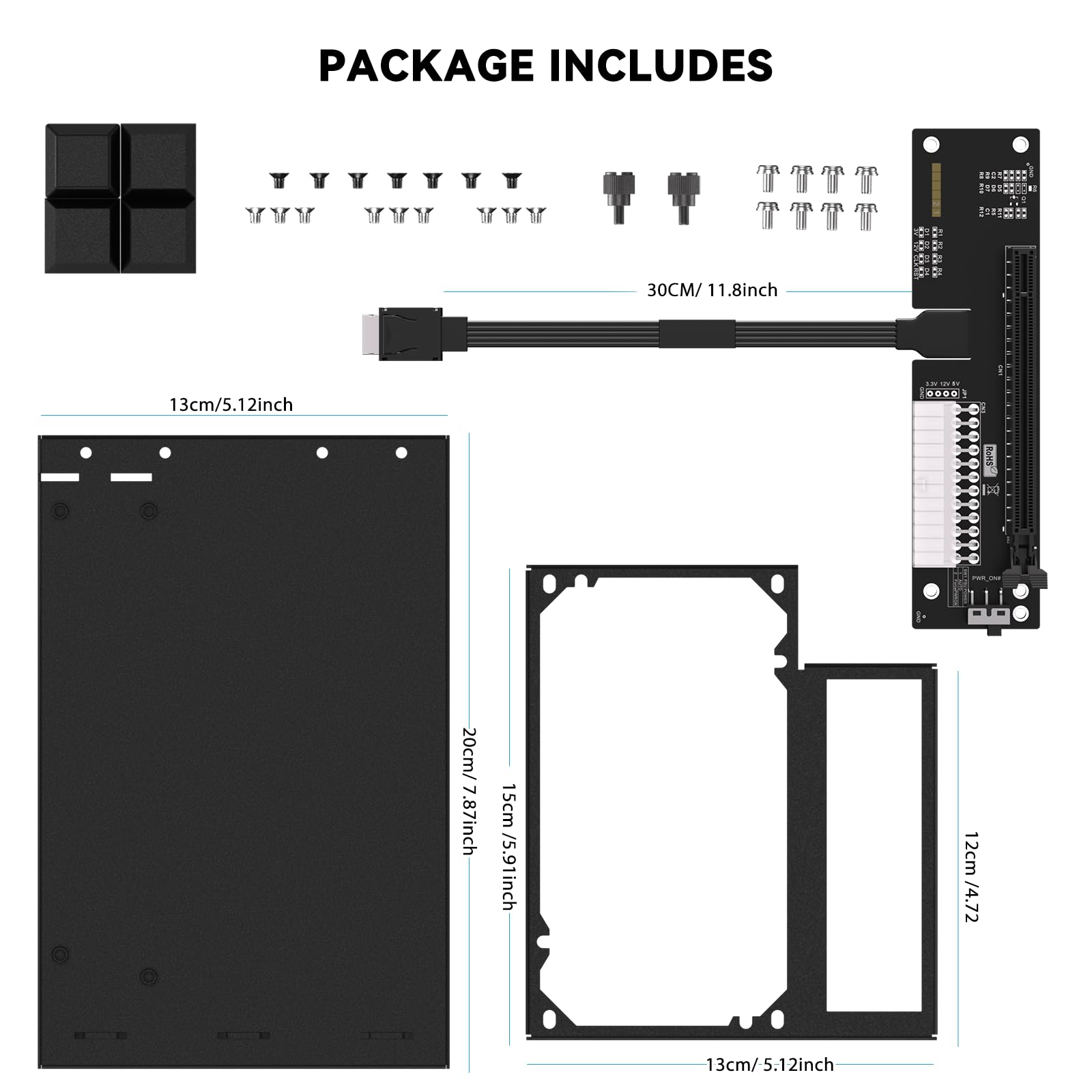 RGEEK OCuLink eGPU Dock PCIe 5.0 X4 128Gbps per scheda grafica esterna eGPU | Cavo in alluminio da SFF-8612 a PCIe x16, SFF-8611 4i, 50 cm, custodia GPU, retrocompatibile 4.0/3.0, per laptop NUC Mini PC