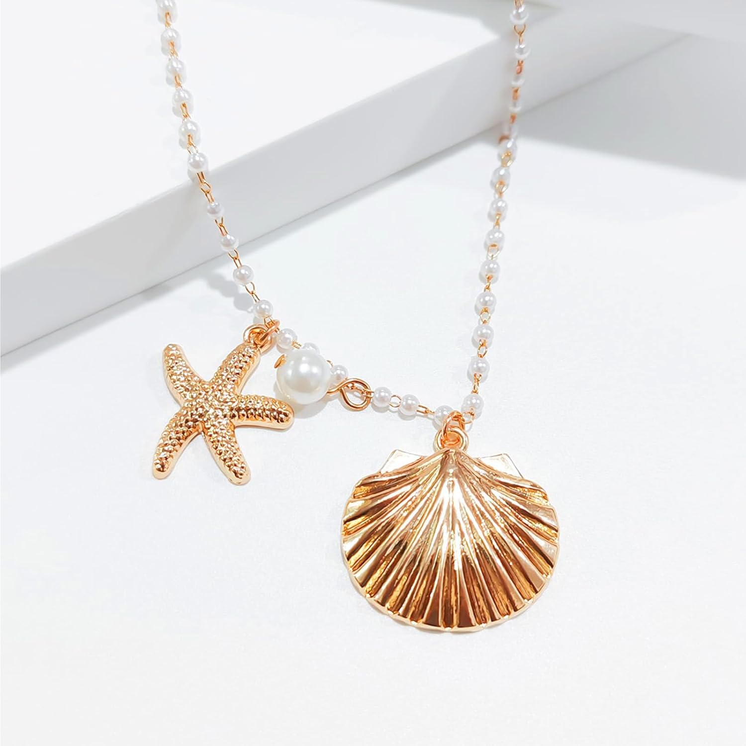 Starfish Seashell Necklace Layered Charm Necklace for Women Summer Seashell Beach Starfish Necklaces Hawaii Vacation Shell Necklaces Halloween Costume Accessories Halloween Jewelry Gifts for Women - Image 4