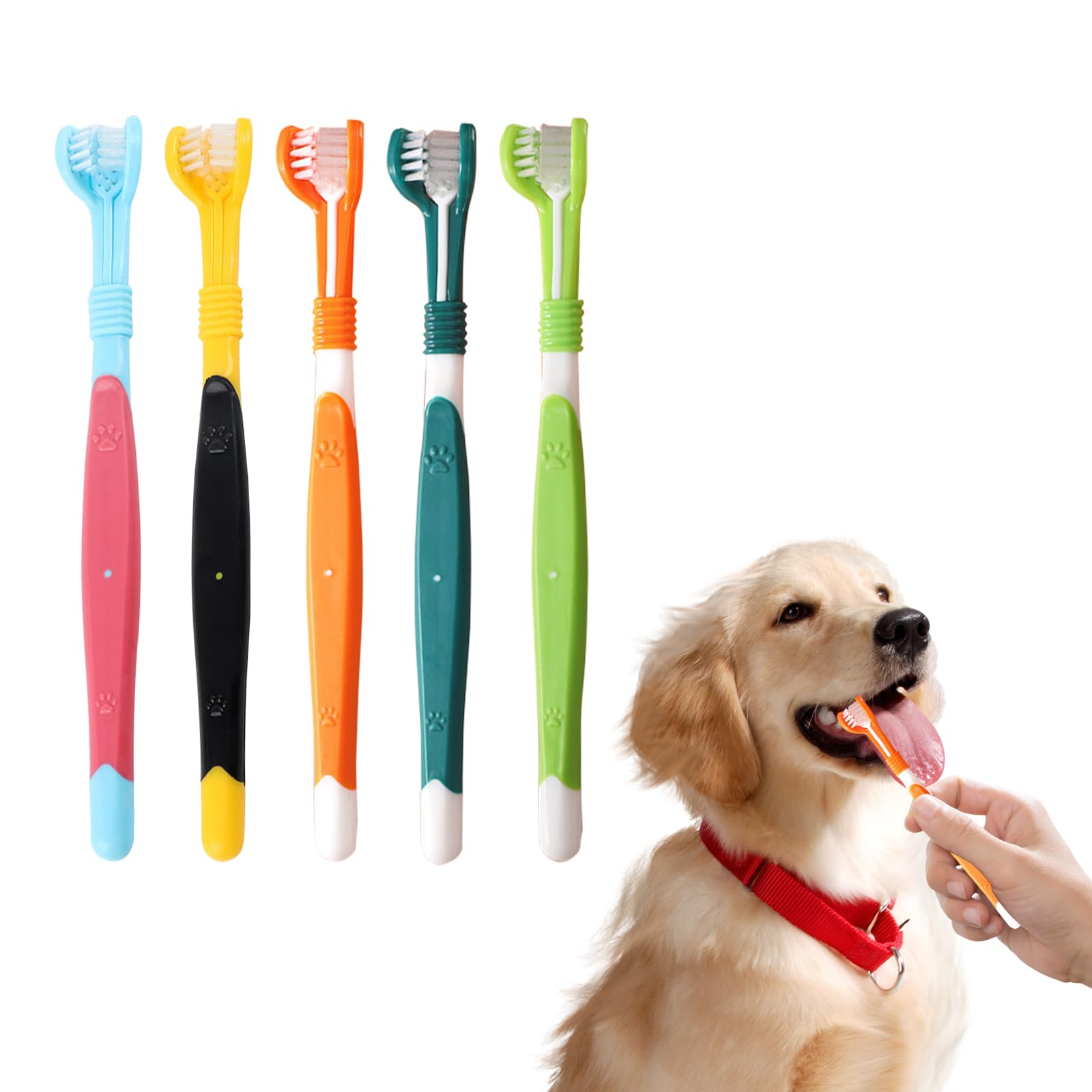 Doyime 犬 歯ブラシ【5本セット】犬用歯ブラシ 犬用歯ブラシ ペット 猫用歯ブラシ 3面ブラシ 柔らかく歯茎に優しい 360度 耐久性 丈夫 小型犬 中型犬 大型犬 ペット用品