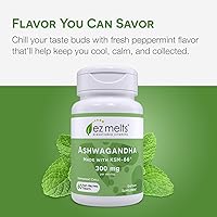 Vista 5 de EZ Melts Dissolvable KSM-66 Ashwagandha, 300 mg, Sugar-Free, Stress, Sleep and Mood Support Supplement, 30-Day Supply, Peppermint Chill-Flavor - 1