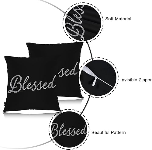 Miniatura 7 de Swono Juego de 2 fundas de almohada con texto en inglés "Blessed", con versículo de la Biblia, fundas de cojín decorativas para hombres y mujeres,