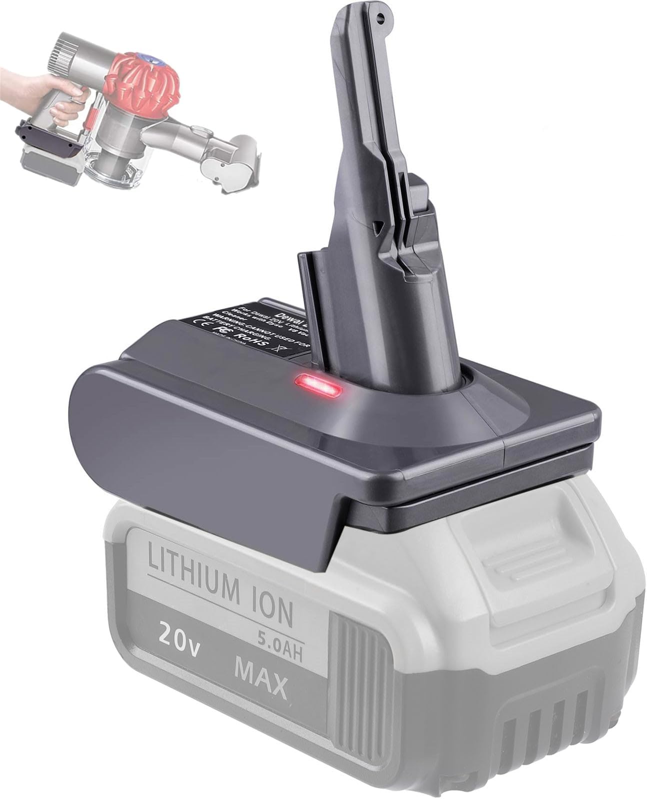 for Dyson V8 Battery Adapter for Dewalt 20V Battery Convert to for Dyson V8 Series Animal Fluffy Motorhead Handheld Vacuum Battery Converter (only DW20V8 Adapter)