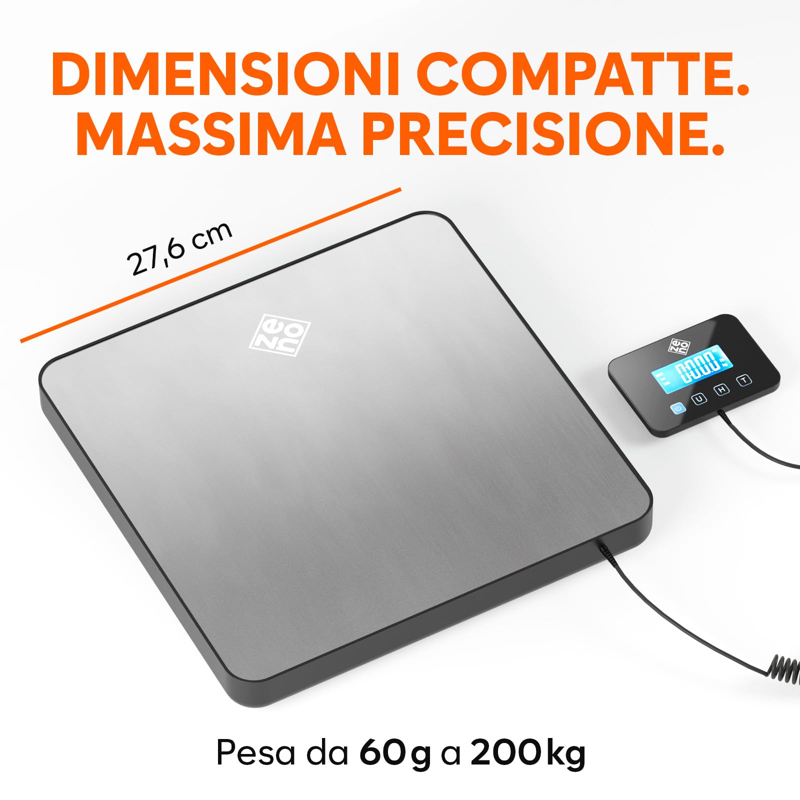 Bilancia Professionale 200 kg/10 g Pesa Pacchi Alta Precisione Funzione Hold Tara Argento