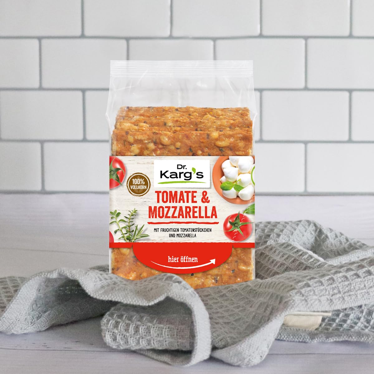 Dr. Karg’s Knäckebrot Tomate-Mozarella 10 x 200g - Vollkorn, vegetarisch, ballaststoffreich