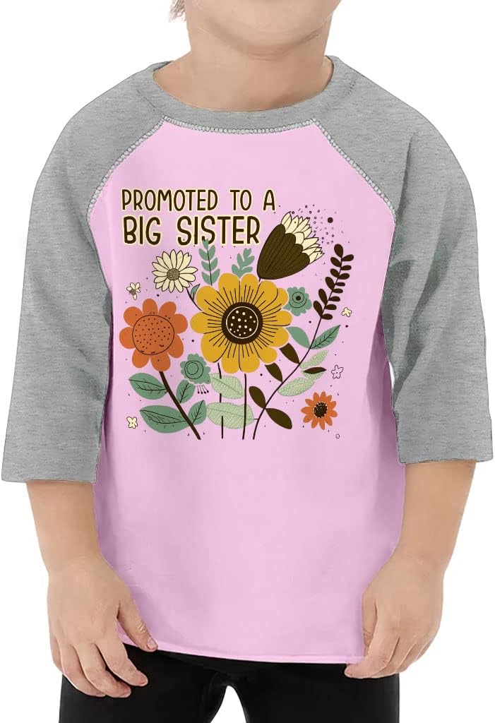 Promoted to a Big Sister Toddler Baseball T-Shirt - Print 3/4 Sleeve T-Shirt - Art Kids' Baseball Tee