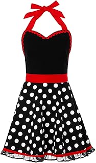 Kochschürze Damen,Langlebig Sexy Kochschürze für Frauen mit Gepunktet Tasche,50er Vintage Baumwolle Küchenschürze Damen Kochen und Backen Apron,Schürze Damen Geeignet für Küche,Restaurant,Café