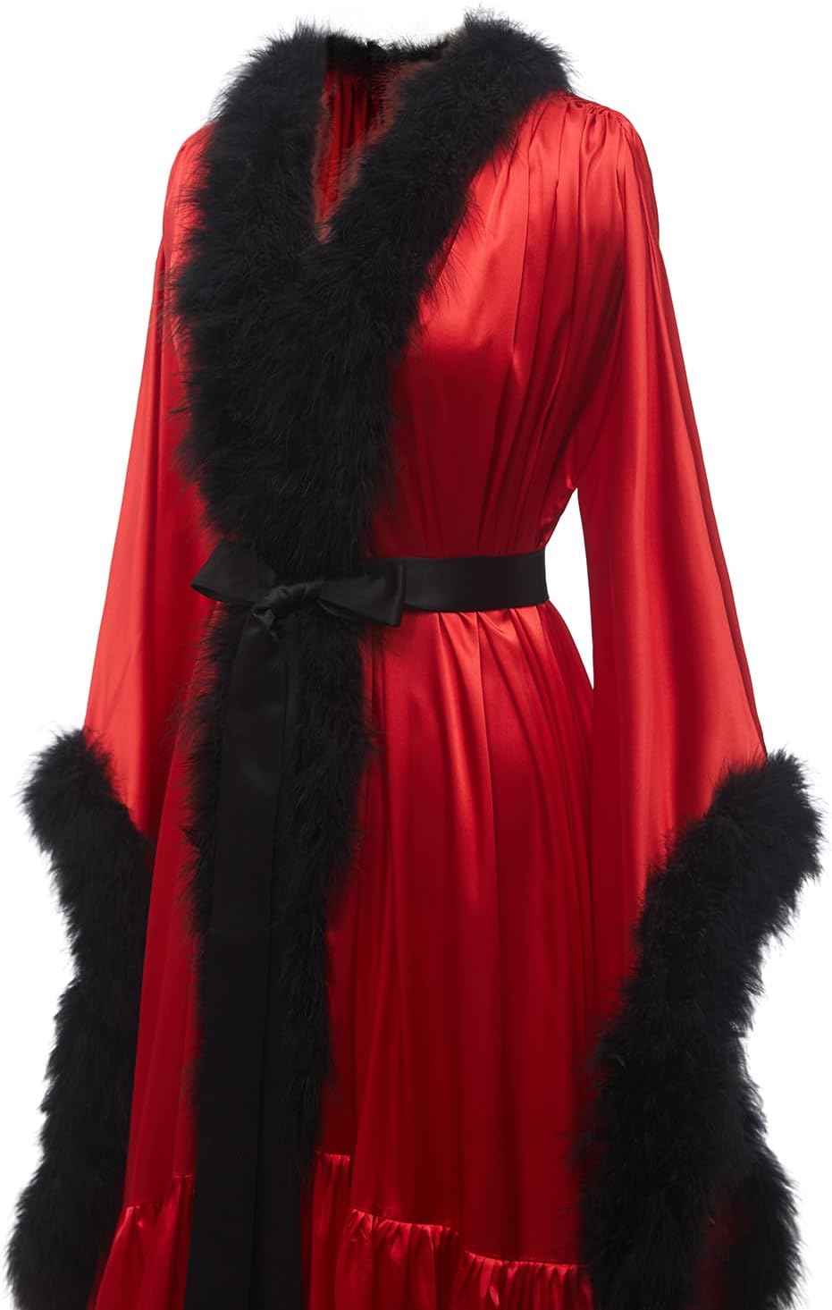 Yexinbridal Feather Fur Robe Long Bridal Silk Satin Lingerie Nightgown Maternity Dress Bathrobe Sleepwear