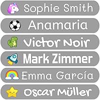 Vista 38 de 50 calcomanías con nombre personalizadas para niños. Etiquetas adhesivas para escuela, jardín de infantes, libros, juguetes y Tupperware. Etiquetas