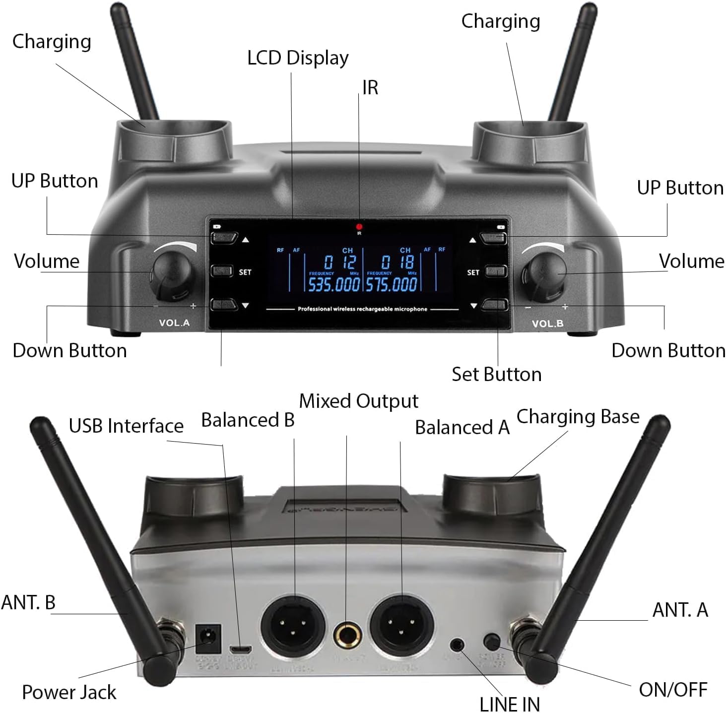 Berlingtone) Professional Dual Dynamic Handheld UHF Wireless Microphone System, Magnetic Wireless Charging, 200 Adjustable Frequency Channels for Karaoke, Meeting, Church, up 200ft Range, BR-60UM - Image 7