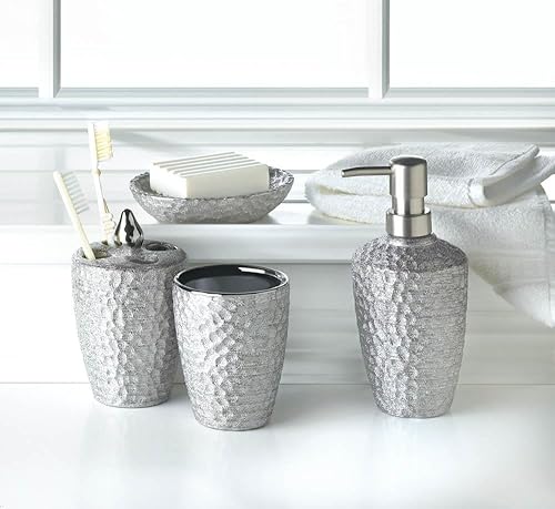 Miniatura 2 de Accent Plus Conjunto de accesorios de baño de ducha con textura plateada, porcelana